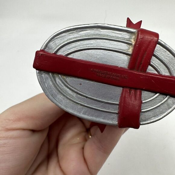 Vintage 1992 Lustre Fame Kitty Cat On Salmon Tin Can 2.25” Ornament - Picture 7 of 8